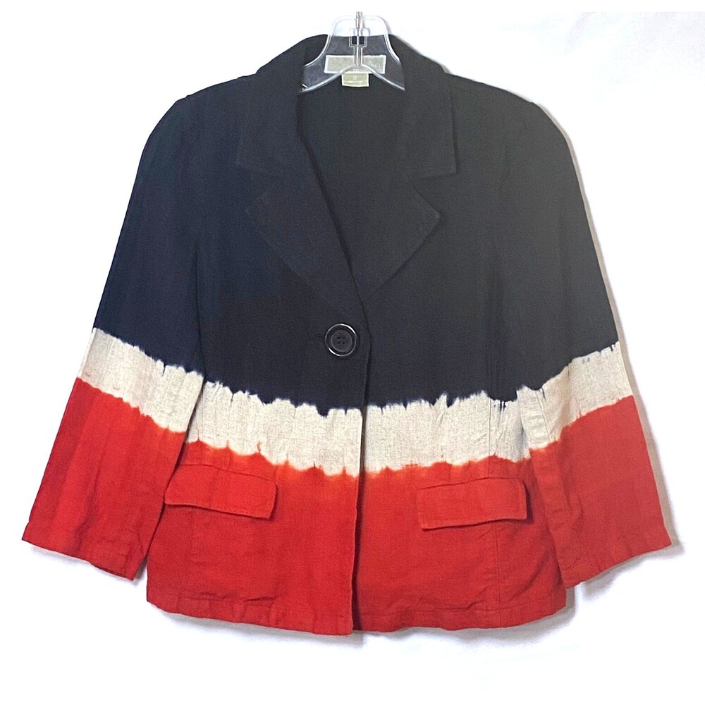 Michael Kors Tie Dye Ombre 100% Linen Blazer Womens Size 2 Multicolor Pockets